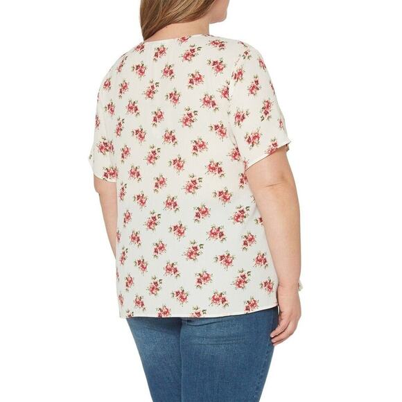 Pleione Blouse Womens Plus Size 3X Short Sleeve Floral Print Faux Wrap Neckline - Picture 2 of 12